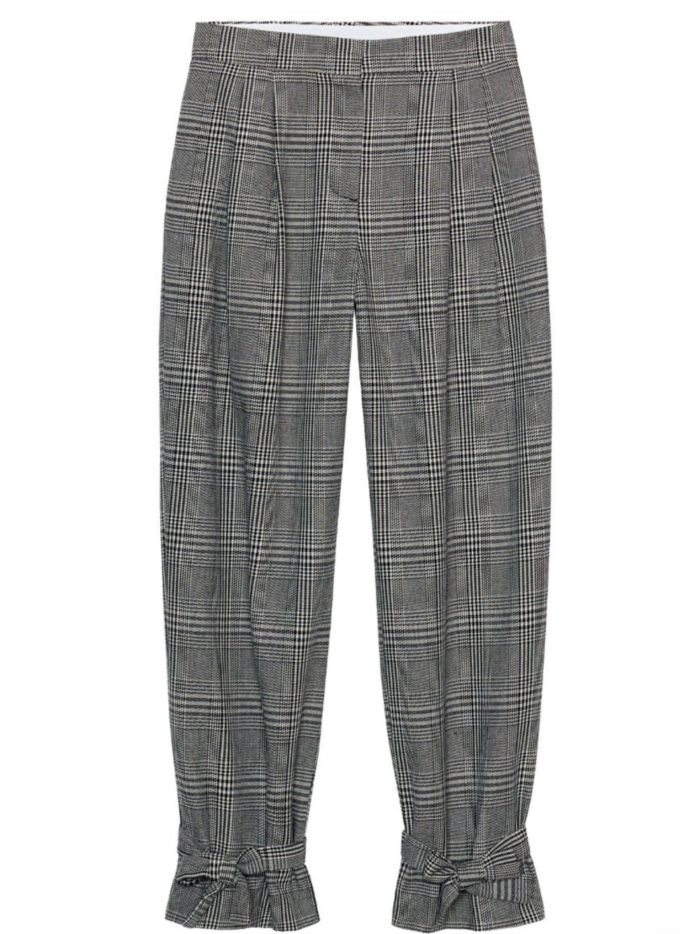 Zara Black & White Checked Tailored Pants with Bow Cuffs